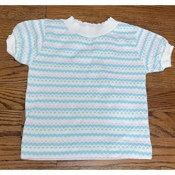 Healthtex Other - VINTAGE 70s Healthtex Baby Pastel Hearts Stripe Scallop Collar Sleeve USA 24 MO